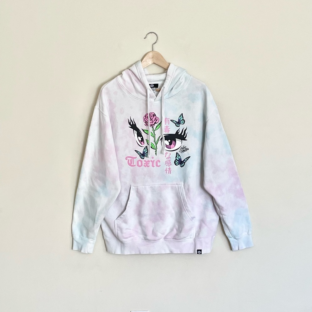 The Artist Collective Toxic Butterfly Pink Blue Tie Dyed Hoodie Adult size Large